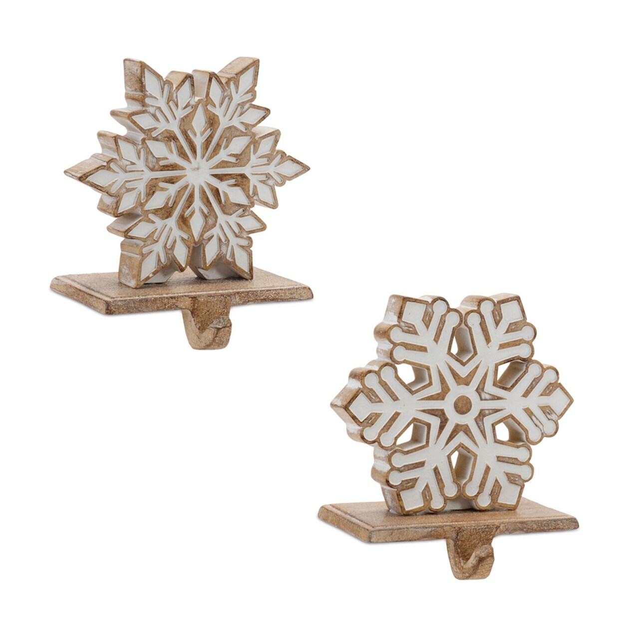 Melrose Snowflake Christmas Stocking Holders - 5.5" - Brown and White - Set of 2